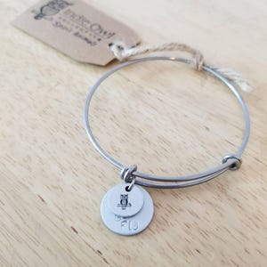 Owl Hand stamped charm bracelet with Be Wise Be Fly pendant & Story Tag, owl gifts, owl bracelet, owl charm bracelet, handstamped jewelry image 1