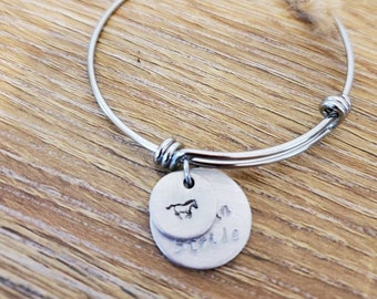 HORSE Handstamped charm bracelet with "Take Life in Stride" pendant & Story Tag, horse gifts, horse bracelet, horse charm bracelet, jewelry