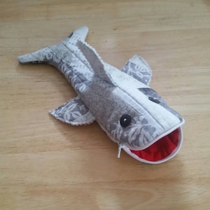 Quilted Gray Shark Pencil Case with zipper Shark Cosmetic Bag, Shark Pencil Pouch, Shark Bag, Pencil Pouch, Adult Pencil Case image 1
