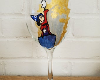 Mickey Wine glass - hand painted wine glass, mickey Fantasia wine Glass, fantasia mickey, mickey wine glasses, 20 oz