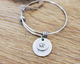 OLIFANT Handgestempelde bedelarmband met "Live Big" hanger & Story Tag, olifant geschenken, olifant armband, olifant bedelarmband