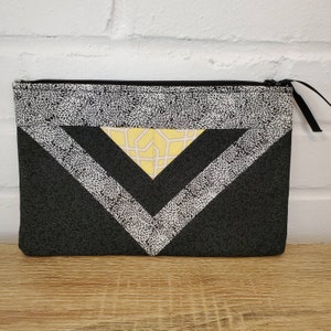 Handmade Black/ Yellow Chevron Cosmetic bag- machine washable- Makeup bag, makeup pouch, cosmetic pouch, travel pouch, toiletry bag