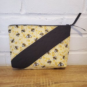Handmade Bumblebee Cosmetic bag- machine washable- Makeup bag, bee makeup pouch, cosmetic pouch, travel pouch, toiletry bag, handmade bag