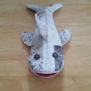 Quilted Gray Shark Pencil Case with zipper Shark Cosmetic Bag, Shark Pencil Pouch, Shark Bag, Pencil Pouch, Adult Pencil Case image 3