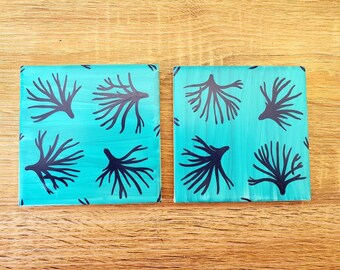 Blue Coral Coasters set of 4- coral coaster set, beer coasters, wine coasters, blue coral decor, drink coasters, beach wine coasters, coral