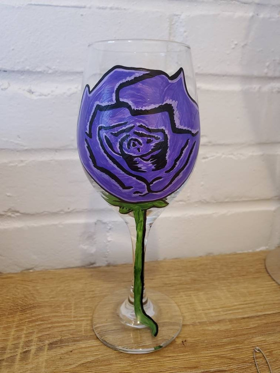 Rose Wine Glass Hand Painted Wine Glass, Rose Wine Glasses, Rose Glass