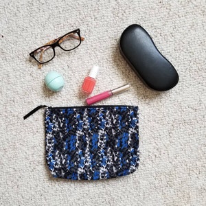 Black Blue Floral Cosmetic bag- machine washable- Travel bag, Makeup bag, makeup pouch, beach cosmetic pouch, travel pouch, toiletry bag