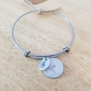 Owl Hand stamped charm bracelet with Be Wise Be Fly pendant & Story Tag, owl gifts, owl bracelet, owl charm bracelet, handstamped jewelry image 2