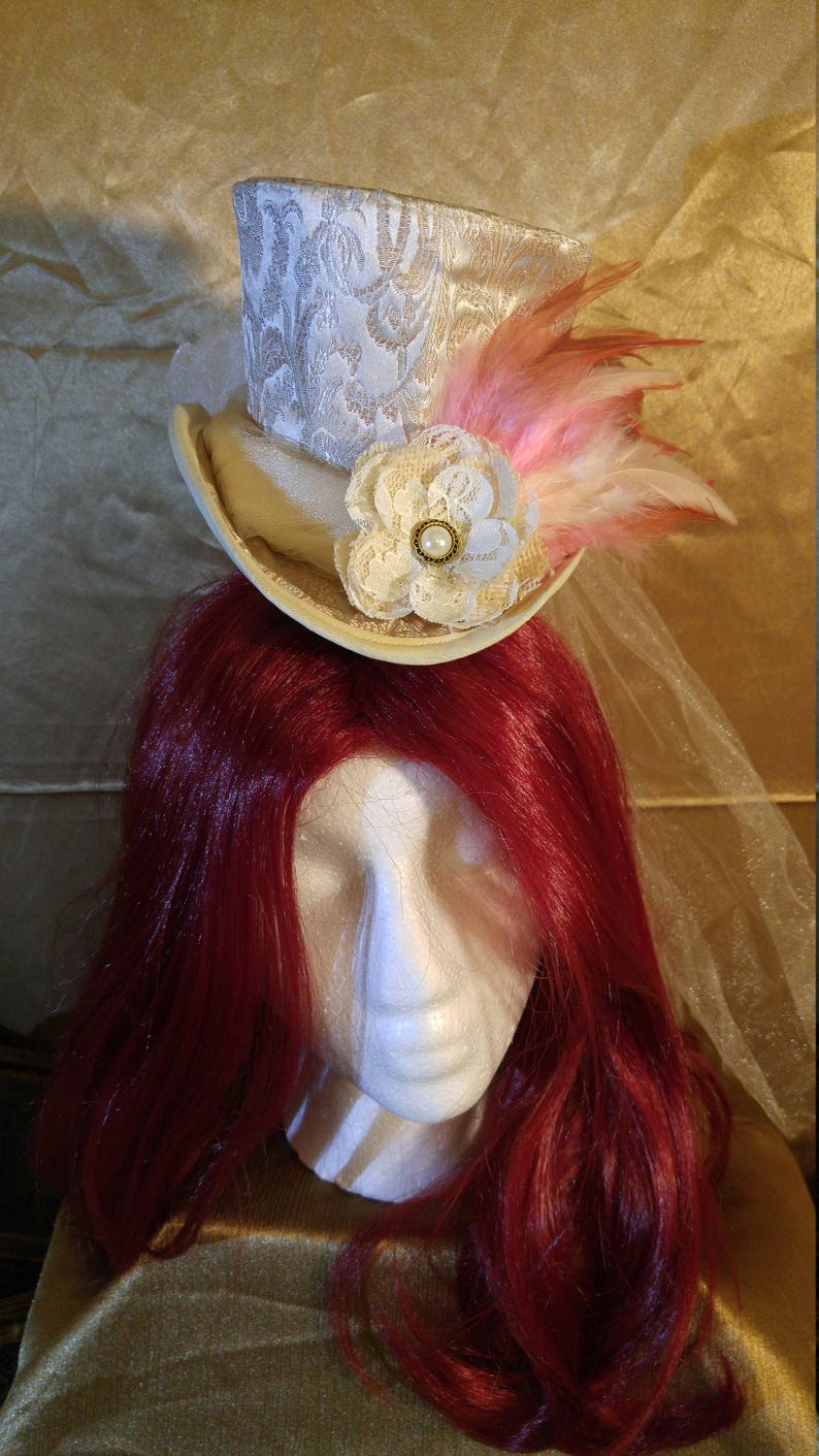 Pink and Cream Steampunk Mini top Hat image 1