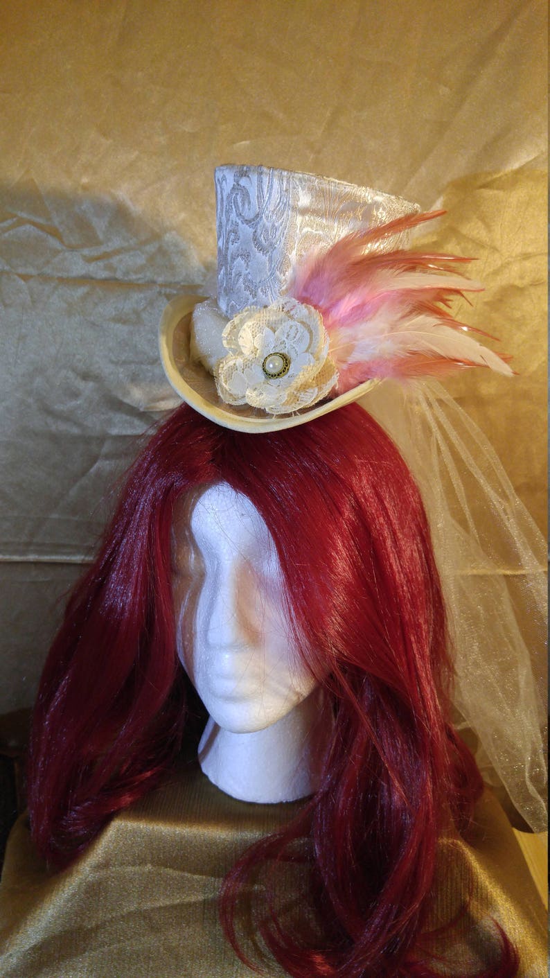 Pink and Cream Steampunk Mini top Hat image 3