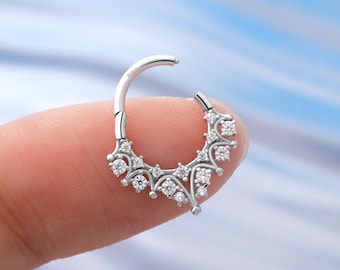 16G star septum ring Sterling Silver septum clicker, 8mm daith earring hoop silver, gold helix tragus hoop, septum piercing jewelry Handmade