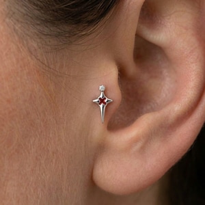 Red X Threadless Labret, F136 Titanium Push Pin Stud, 925 Silver Gothic Earring, 16G 18G 20G Flat Back, Helix Tragus Conch Piercing Jewelry