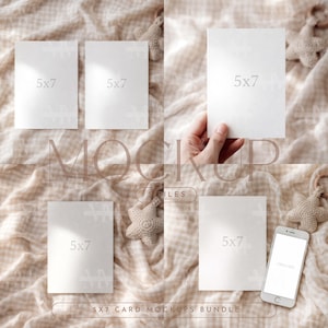 Neutral Gingham Mockup Mini Bundle, Earthy Checkered 5x7 Invitation Set, Farmhouse Baby Shower, Boho Greeting Card, Canva PSD Smart Object