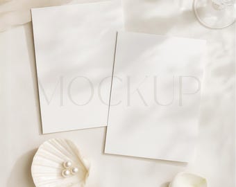 5x7 Wedding Invitation Suite Mockup | Diagonal Card Flat Lay | Invite and RSVP Display | PSD JPG