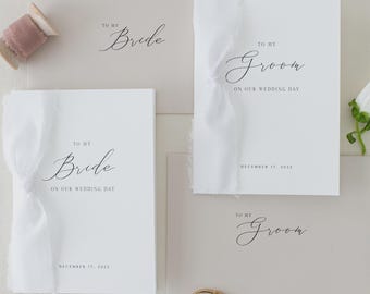 Personalized "To My" Bride and Groom Cotton Paper Cards | Wedding Card Sets | Wedding Day Of Cards | Personalized Wedding Card Set