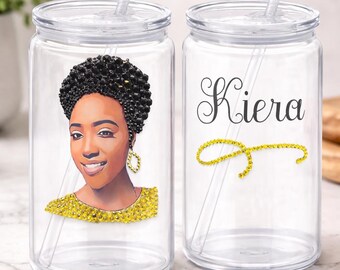 Custom Rhinestone Portrait Tumbler | Personalized Photo Travel Cup | Handmade Sparkle Glam