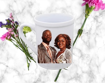 Two (2) Lifelike Portraits on one (1) Mug , Cartooned Bling Mug