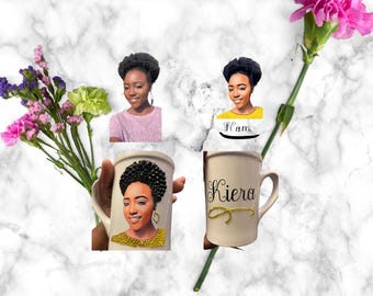 Custom Portrait Mug | Hand-Blinded Photo Coffee Cup | Personalized Sparkle Keepsake