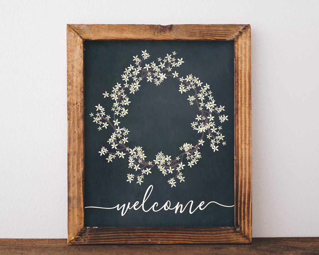 PRINTABLE Art, Welcome Print, Chalkboard Floral, Wall Decor, Print ...