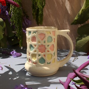 Taza de cerámica hecha a mano, taza de cerámica artesanal con estampado geométrico marroquí - Sueño Pastel
