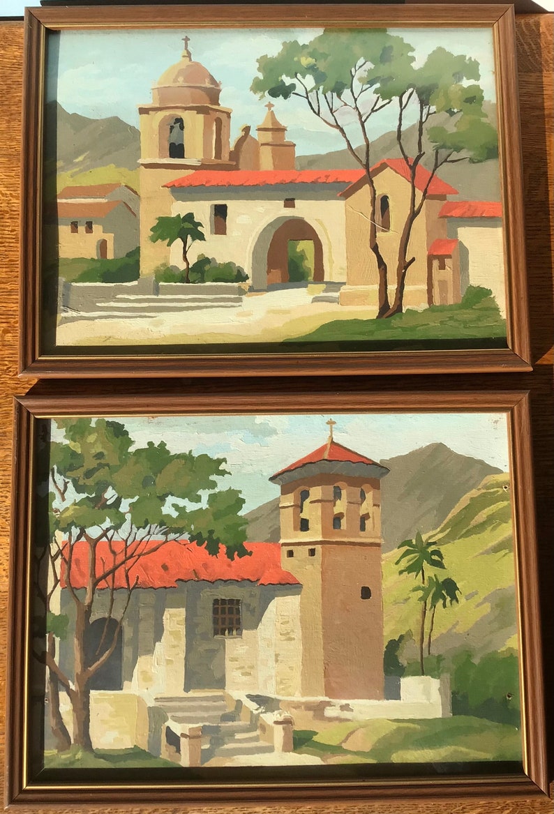 Peinture par numéros vintagePAIRE de paysages, campagne italienneencadré avec verre image 2