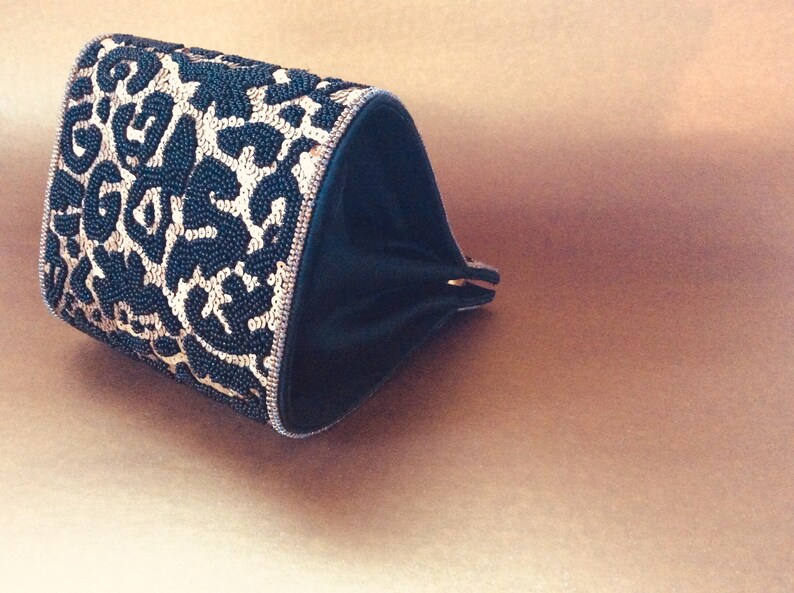 I Magnin Vintage Evening Bag with Black Satin and Gold Sequins