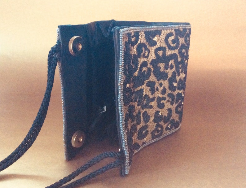 I Magnin Vintage Evening Bag with Black Satin and Gold Sequins