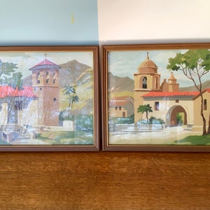 Peinture par numéros vintagePAIRE de paysages, campagne italienneencadré avec verre image 3