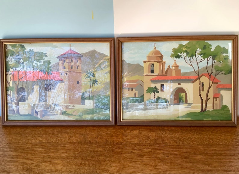 Peinture par numéros vintagePAIRE de paysages, campagne italienneencadré avec verre image 3