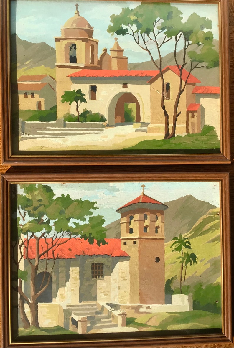 Peinture par numéros vintagePAIRE de paysages, campagne italienneencadré avec verre image 1