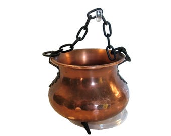 Pot de fleurs vintage en cuivre martelé, en fonte, à trois pieds, de 10,8 cm (4,25 pouces).