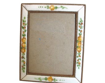 Cadre photo vintage en émail guilloché à motif floral jaune SCHILDKRAUT