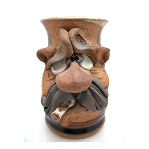 VTG MAHON Stoneware Pottery Mug Sign Folk Art Novelty Cup Man Smoking Cigarette