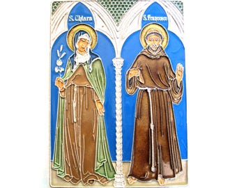 Vintage CREAZIONI LOCIANO SALERNO Italy Religious Relief Tile Wall Hanging Francis