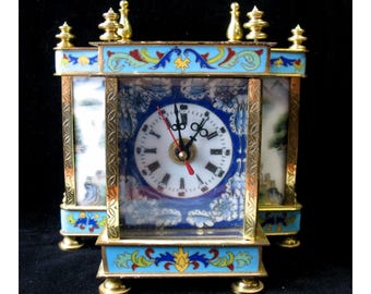 Vintage Chinese Enamel Mantel Clock Cloisonné Carriage Porcelain Parts Repair