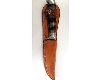 Vintage BOY SCOUTS Fixed Blade Knife Imperial USA Prov Ri w/ Leather Sheath