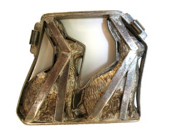 Moule à chocolat vintage double lapin de Pâques, en métal à charnière, 19 cm (7,5 pouces), lourd