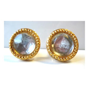 2 Vintage Goldtone and Glass Drawer Knobs Pulls MCM Salvaged Hardware