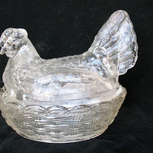 Vintage Brockwitz HEN ON A NEST Chicken Clear Depression Glass