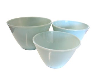 Lot de 3 bols à mélanger vintage Fire King Delphite Blue, en verre opalin rétro, empilables
