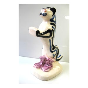 Vintage SHEARWATER Cat Puss In Boots Ceramic Pottery Statue Striped Figurine
