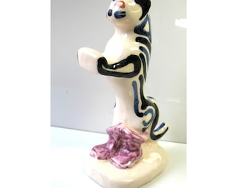 Vintage SHEARWATER Cat Puss In Boots Ceramic Pottery Statue Striped Figurine