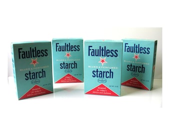 4 VTG FAULTLESS Starch Boxes NEW Old Stock 12 oz Each Laundry Cleaning Powder