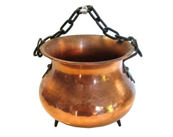 Pot de fleurs vintage en cuivre martelé, en fonte, à trois pieds, de 14 cm (5,5 pouces).