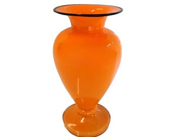 Vase vintage en verre d'art Tango Welz, couleur orange mandarine vif, Tchécoslovaquie