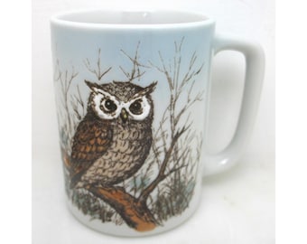 VTG Owl Mug Coffee Cup Teacup Mid Century Modern Retro Drinkware OTAGIRI JAPAN