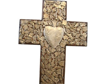 Croix mexicaine VTG MILAGROS Crucifix Religieux Chrétien Bois Art Populaire Charm