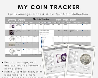 Digital Coin Collection Tracker with Bonus ROI and Profit Tracker, Coin Inventory, Numismatic Collection Organizer, Track Value, Dates, ROI