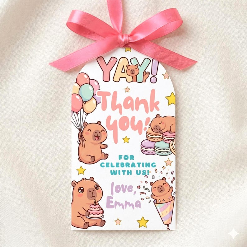 Editable Cappy Birthday Capybara Invitation & Thank You Tag Bundle ...