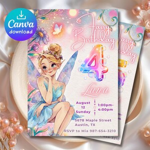 Fairy Birthday Invitation Template | Editable Canva Invite | Ages 1–9 Included | Magical Fairy Birthday Party